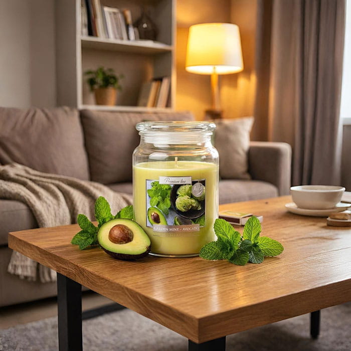 Ароматическая свеча, AURA, Garden Mint-Avocado, 100 часов, 500гр, Парафин, Ментоловый, С крышкой