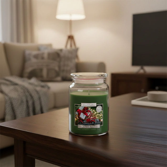 Lumanare parfumata, AURA, Winter Tree, 100 ore, 500gr, Verde, Cu capac