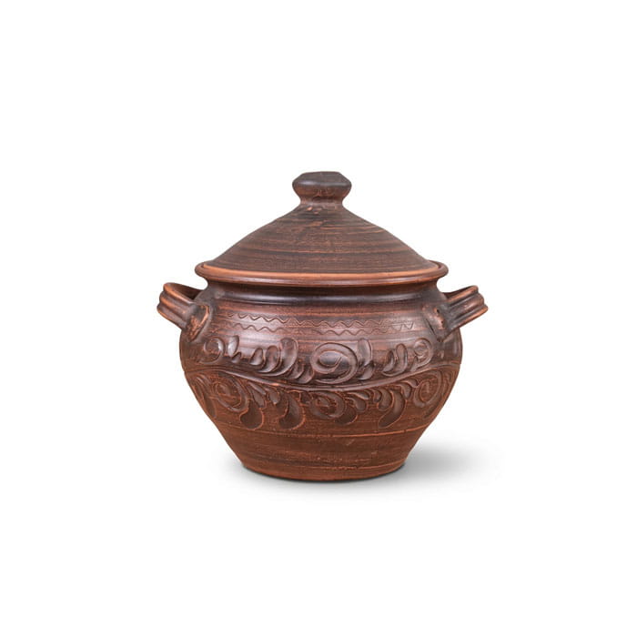 Горшок для печи, ORIENS, Argila, 3.5 Л, Decor, С крышкой, С 2 ручками, Резка, Коричневый