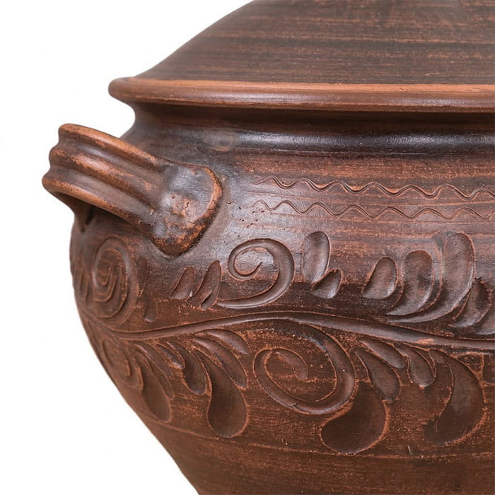 Горшок для печи, ORIENS, Argila, 3.5 Л, Decor, С крышкой, С 2 ручками, Резка, Коричневый