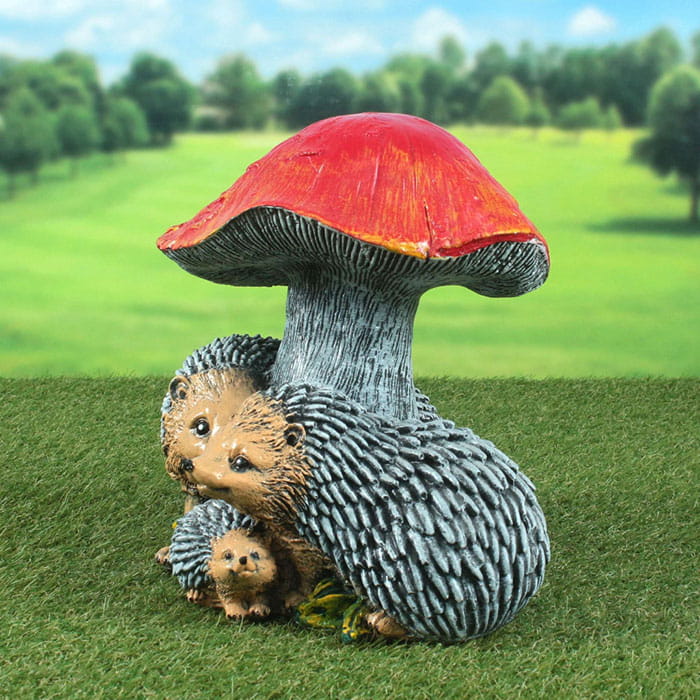 Figurina arici familie sub ciupearca, ORIENS, Gips, Gri, 30X29X20CM