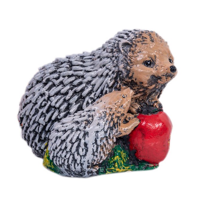 Figurina gradina arici cu mar, ORIENS, Argila, 13х11х16, Gri