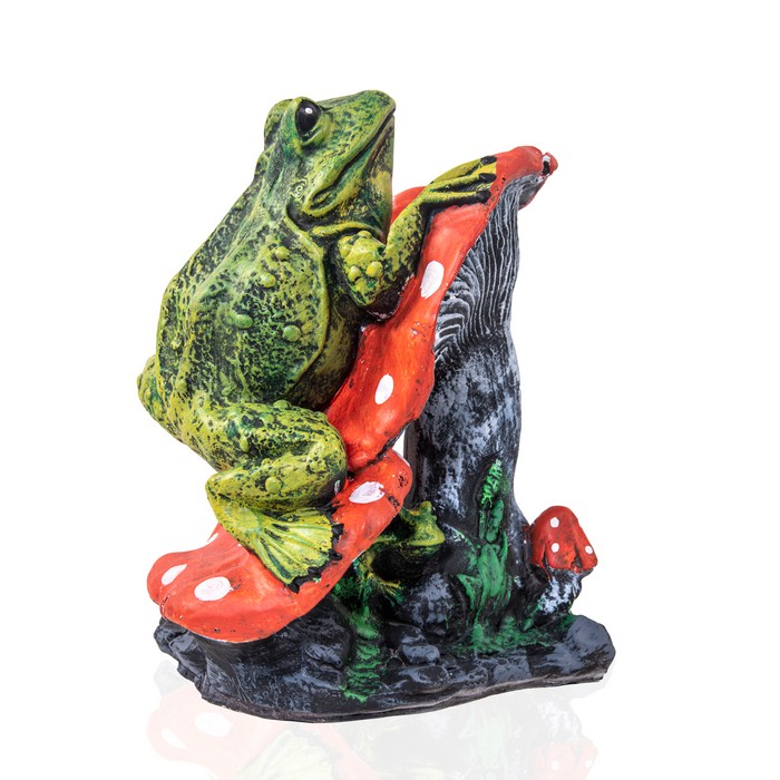 Figurina broasca pe ciuperca, ORIENS, Gips, 33cm, Acril, Diverse Culori