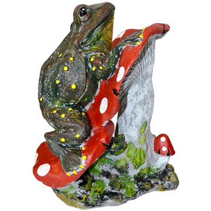 Figurina broasca pe ciuperca, ORIENS, Gips, 33cm, Acril, Diverse Culori