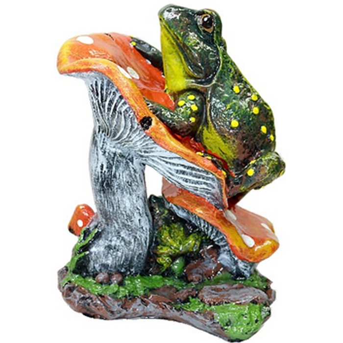 Figurina broasca pe ciuperca, ORIENS, Gips, 33cm, Acril, Diverse Culori