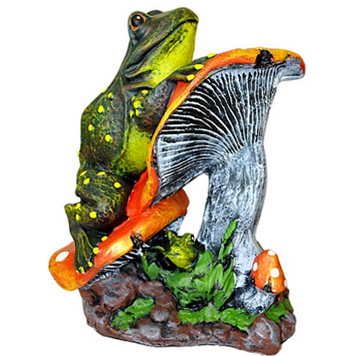 Figurina broasca pe ciuperca, ORIENS, Gips, 33cm, Acril, Diverse Culori