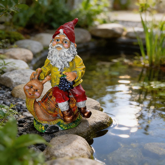Figurine dwarf on snail, ORIENS, Gypsum, 45cm, Various Colors