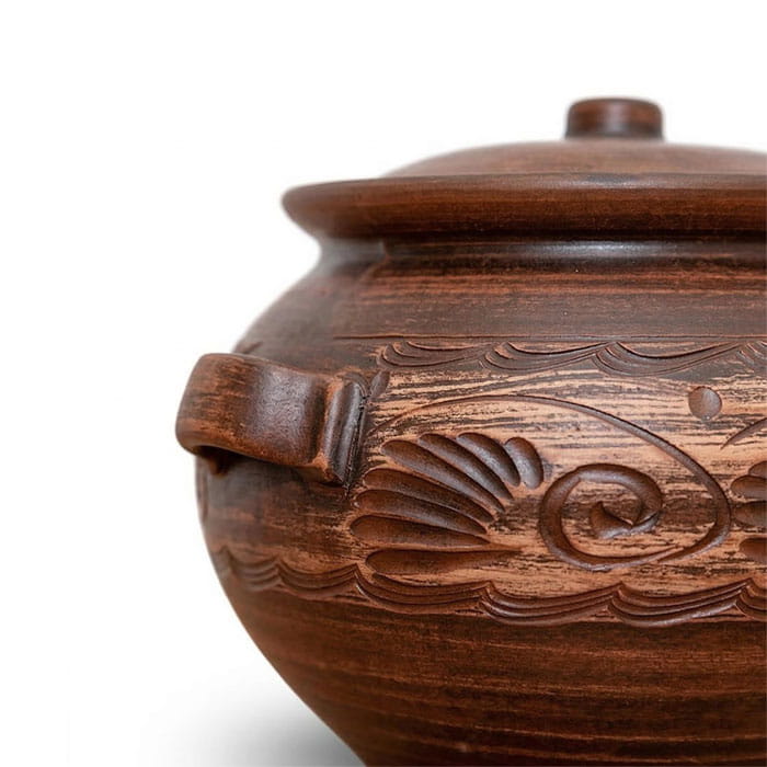 Oala cuptor, ORIENS, Argila, 5 L, Decor, Cu capac, Cu 2 manere, Gravura, Maro