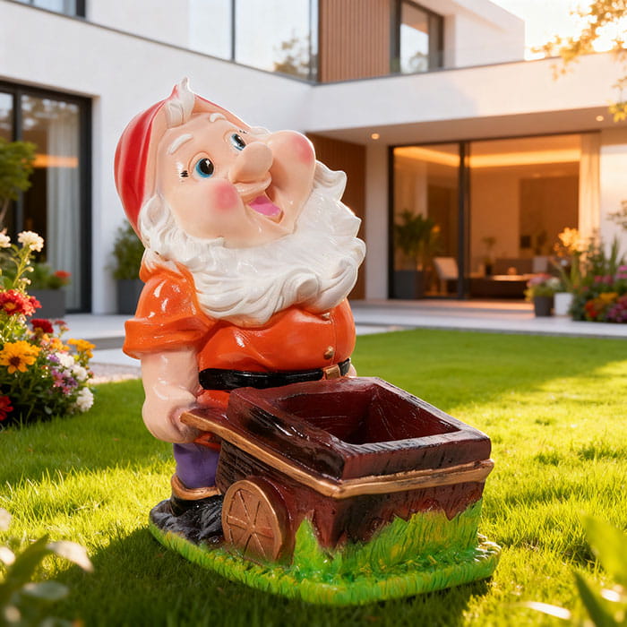 Dwarf figurine with wheelbarrow, ORIENS, Gypsum, 30cm, Multicolour, Glaze, 2kg