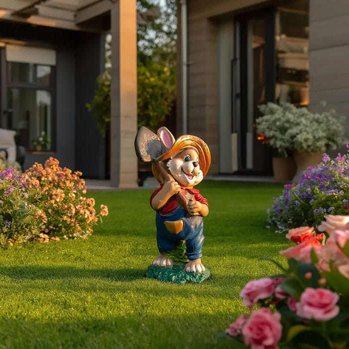 Figurine hare with a shovel "welcome", ORIENS, Gypsum, 43cm, Multicolour, Matte, 1.8 kg