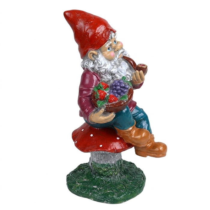 Figurine dwarf on a mushroom with a pipe, ORIENS, Gypsum, 48cm, Multicolour, Matte, 2.5 kg