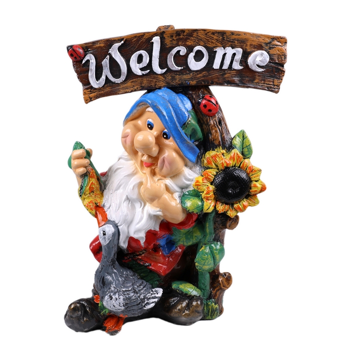 Гном с гусём welcome, ORIENS, Гипс, Разноцветный