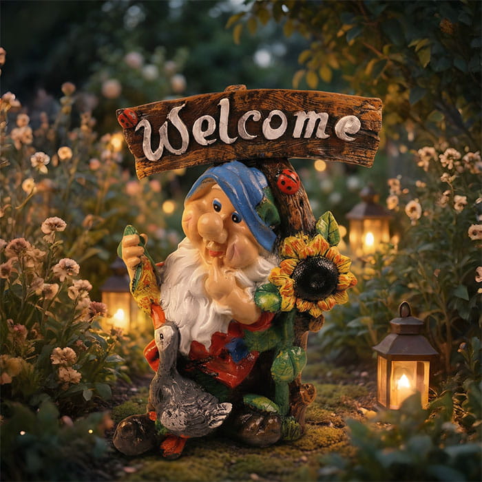 Гном с гусём welcome, ORIENS, Гипс, Разноцветный