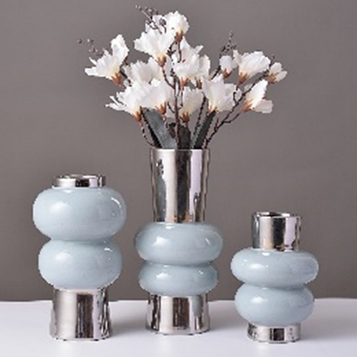 Vase, GLOBAL DECORATION, Ceramics, 29cm, For the table, 15cm, Silver/Blue