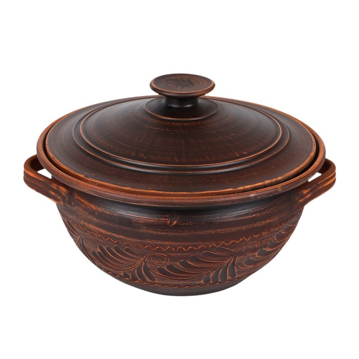 Горшок для печи, ORIENS, Argila, 5 л, Decor, С крышкой, С 2 ручками, Резка, Коричневый