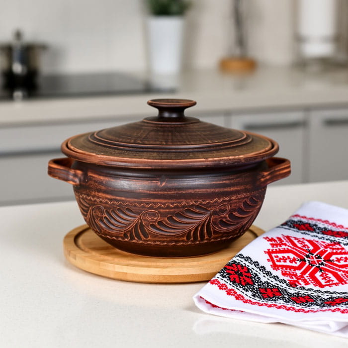 Горшок для печи, ORIENS, Argila, 5 л, Decor, С крышкой, С 2 ручками, Резка, Коричневый