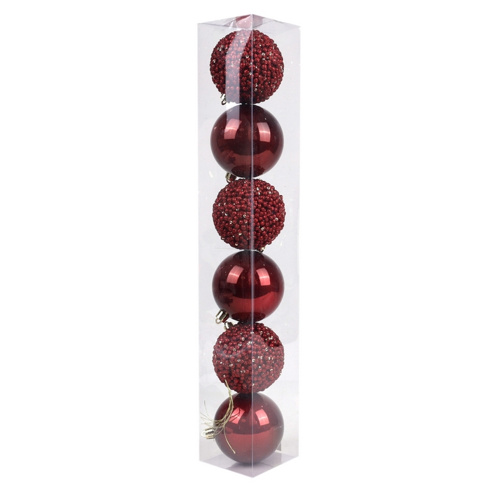 Set of christmas balls, GLOBAL DECORATION, 6 pieces, 8cm, Burgundy, PVC