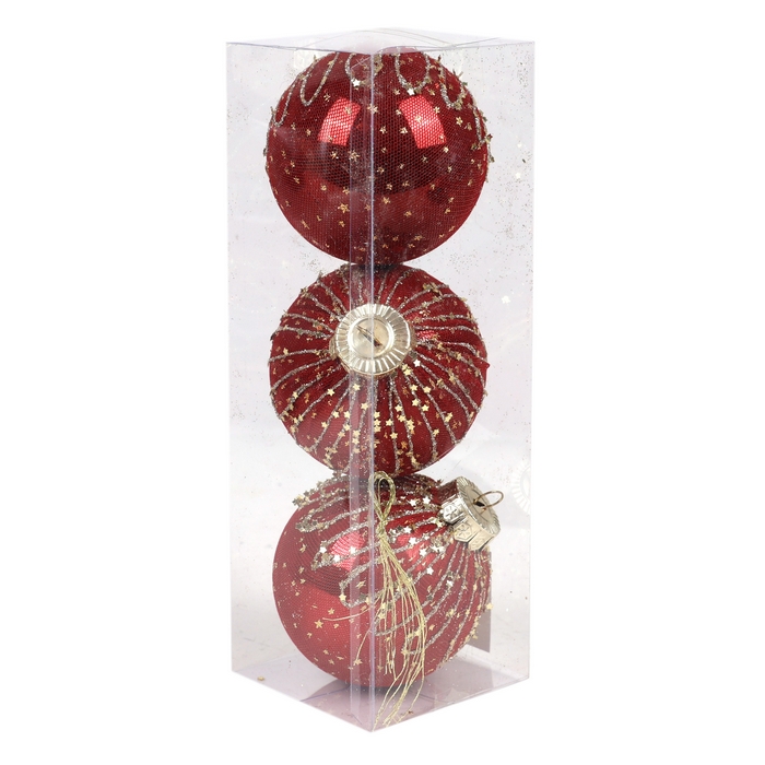 Set of christmas balls, GLOBAL DECORATION, 3 pieces, 8cm, Burgundy, PVC