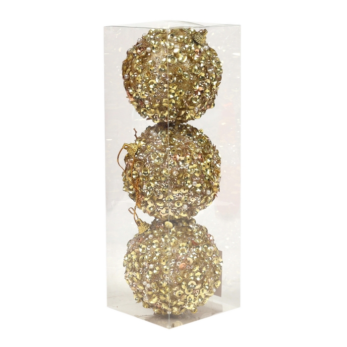 Set glob de craciun, GLOBAL CHRISTMAS, 3 buc, 8cm, Auriu, PVC