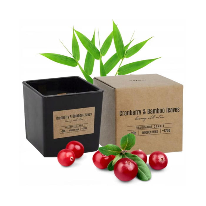 Lumanare parfumata, AURA, Cranberry & Bamboo leaves, 30 ore, 170gr, Parafina
