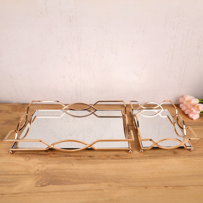 Набор подносов, GS, 2 предмета, Металл, Золотистый, 45x30/30x21 см