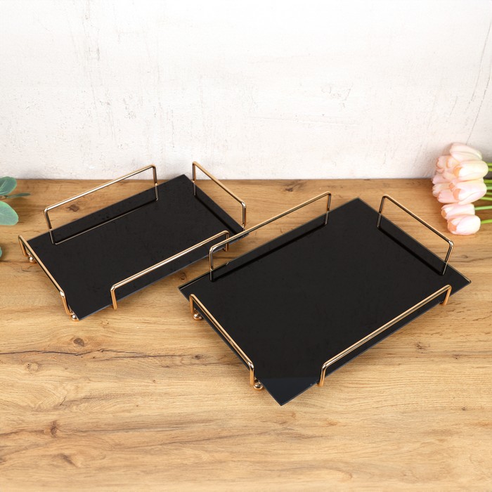 Набор подносов, GS, 2 предмета, Металл, Золотистый, 38x26/32x21 см