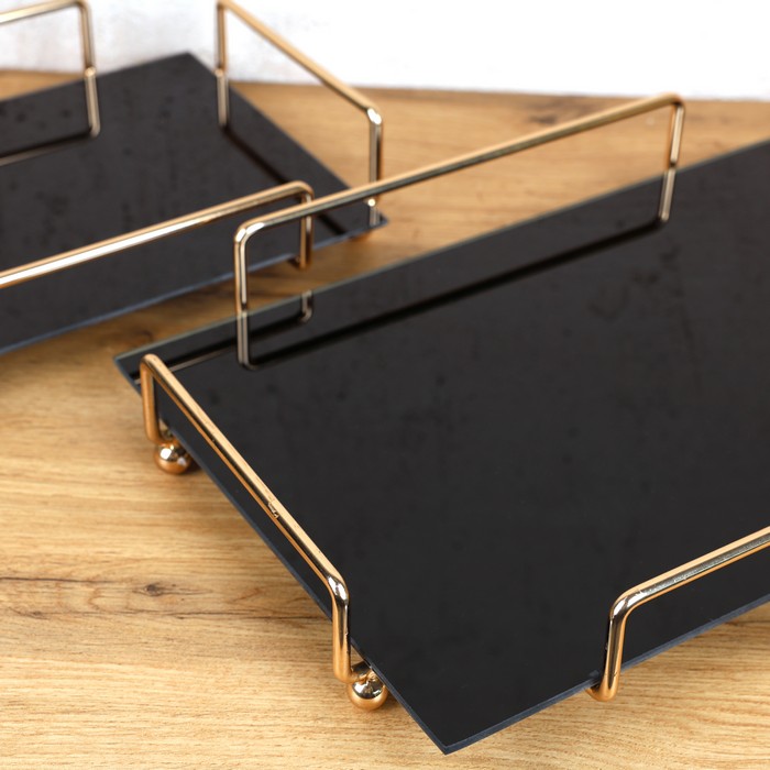 Набор подносов, GS, 2 предмета, Металл, Золотистый, 38x26/32x21 см