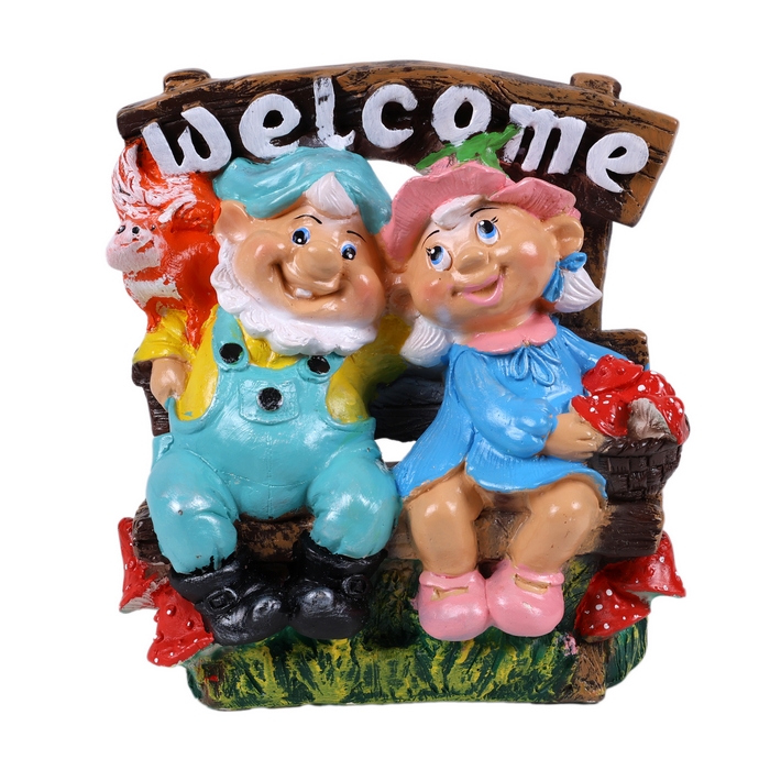 Garden figure gnome on a bench small, ORIENS, Gypsum, Various Colors