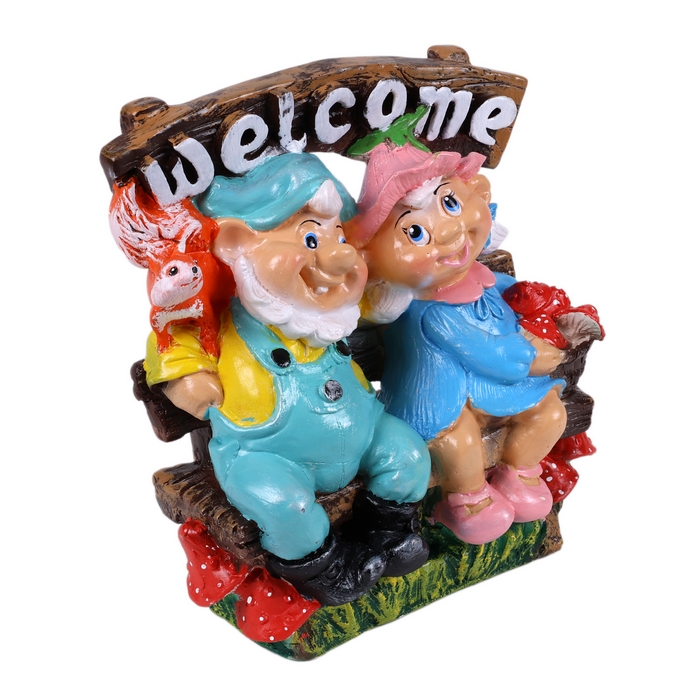 Garden figure gnome on a bench small, ORIENS, Gypsum, Various Colors