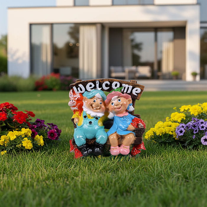 Garden figure gnome on a bench small, ORIENS, Gypsum, Various Colors