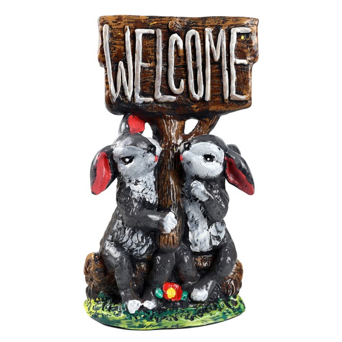 Garden figure rabbit couple welcome, ORIENS, Gypsum, Gray/Brown