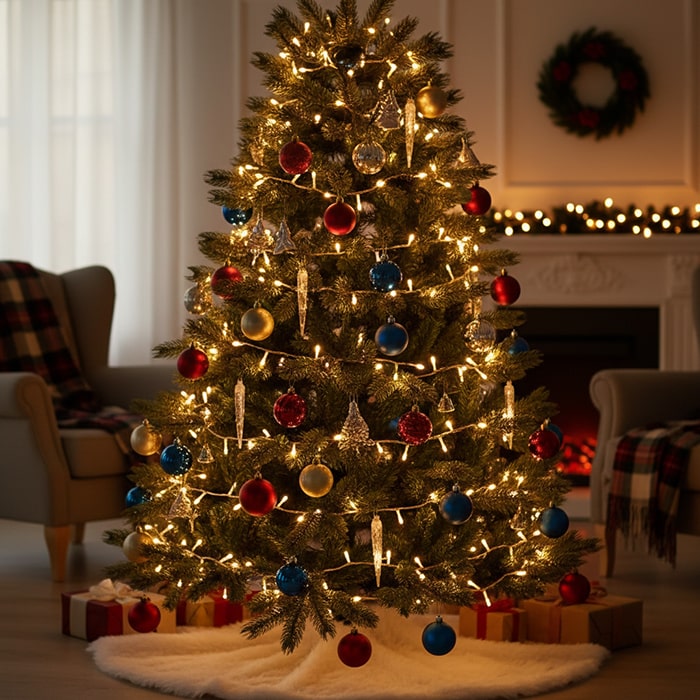 Instalatie luminoasa sir, GLOBAL CHRISTMAS, 300 becuri LED, 30 m, Alb Cald, Retea, 220 V, 8 Moduri de lumina, Transparent