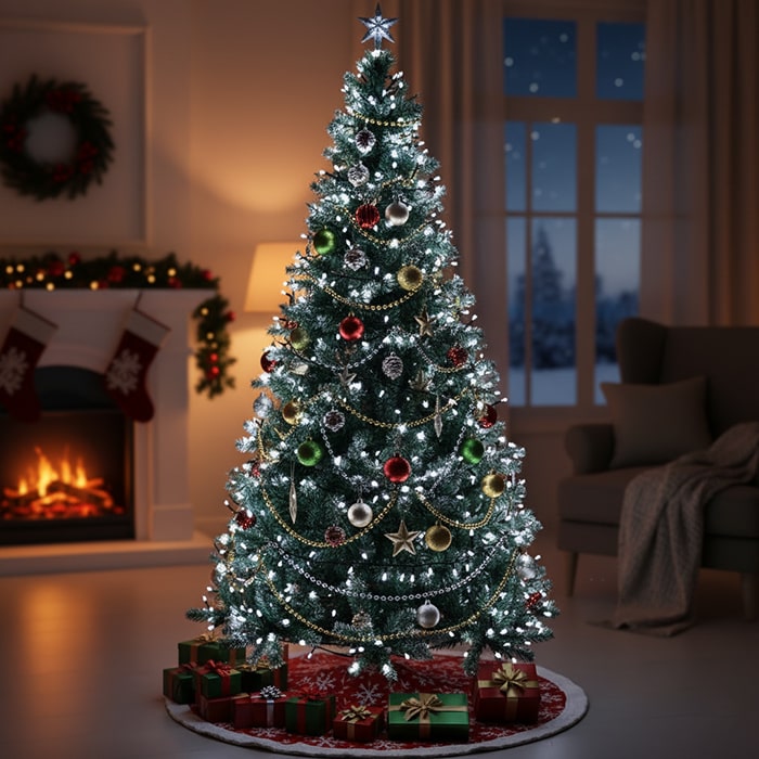 Светодиодная гирлянда, GLOBAL CHRISTMAS, Нить, 100 лампочек LED, 10 м, Белый, 220/240 B, Зелёный, Холодный Свет