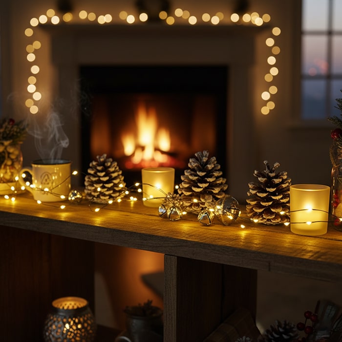 Instalatie luminoasa sir, GLOBAL CHRISTMAS, 300 becuri LED, 30 m, Alb Cald, 220/240 V, Verde