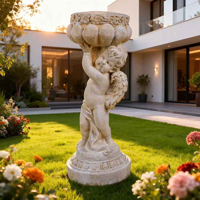 Statueta inger cu bol, ORIENS, Fildes, 55cm, Gips