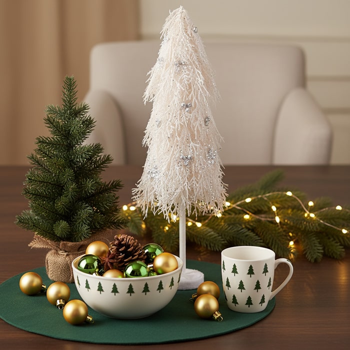 Декоративная рождественская елка, GLOBAL CHRISTMAS, 1.42 см, ПВХ, Кремовый