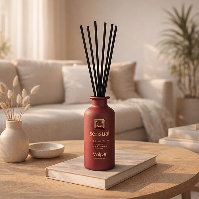 Reed diffuser, VALPE FRAGRANCES, 80ml, Sensual, with sticks, Jasmine, Blackcurrant, Ginger