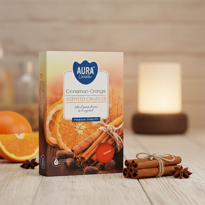 Set lumanari parfumate, AURA, 6 buc, Cinnamon - Orange, 4 ore, Oranj