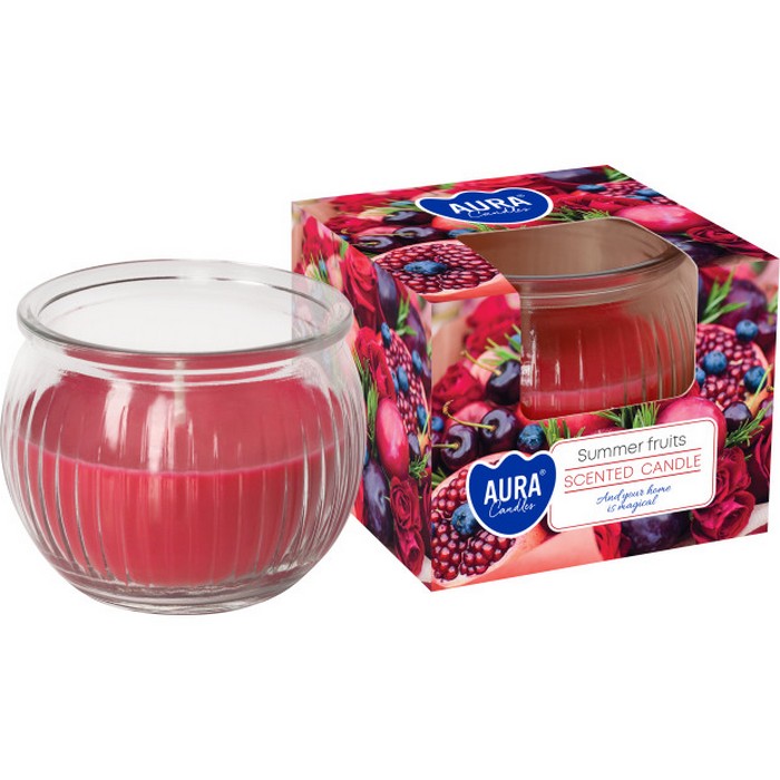 Scented candle, AURA, Summer Fruits, 18 hours, 80 gr, Red