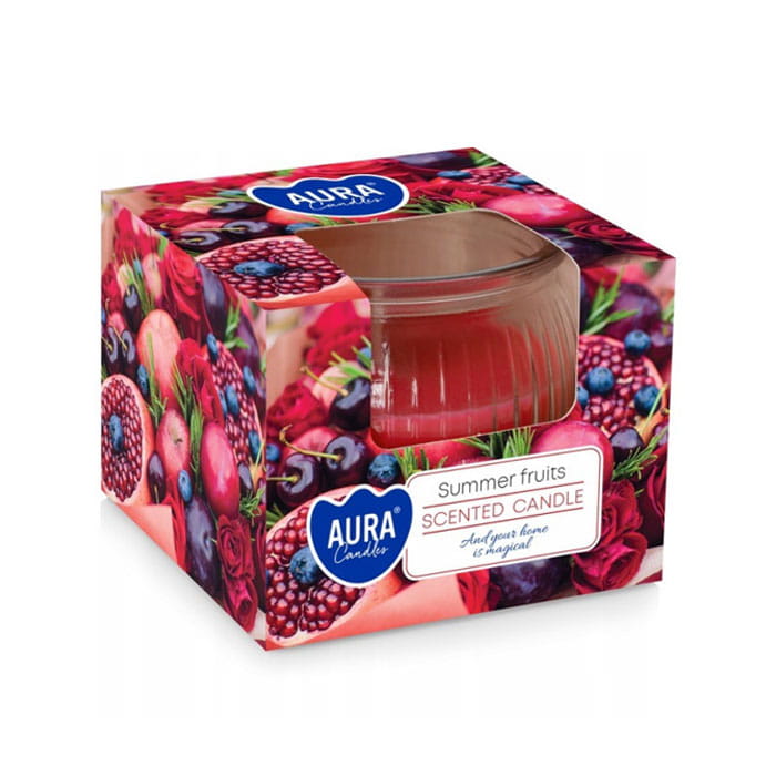 Scented candle, AURA, Summer Fruits, 18 hours, 80 gr, Red