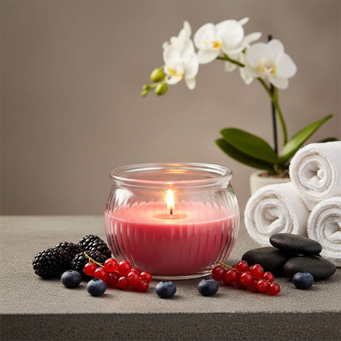 Scented candle, AURA, Summer Fruits, 18 hours, 80 gr, Red