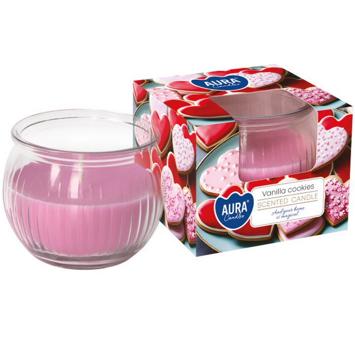 Lumanare parfumata, AURA, Vanilla cookies, 18 ore, 80 gr, Roz