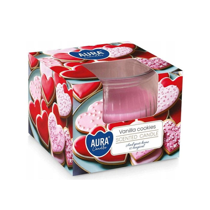 Lumanare parfumata, AURA, Vanilla cookies, 18 ore, 80 gr, Roz