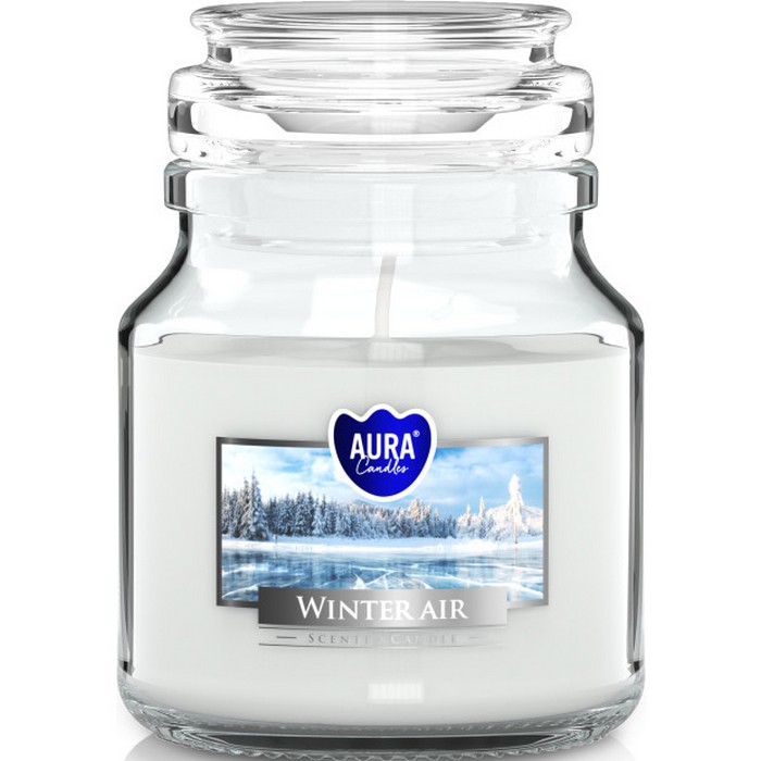 Lumanare parfumata, AURA, Winter Air, 28 ore, 120gr, Alb, Cu capac