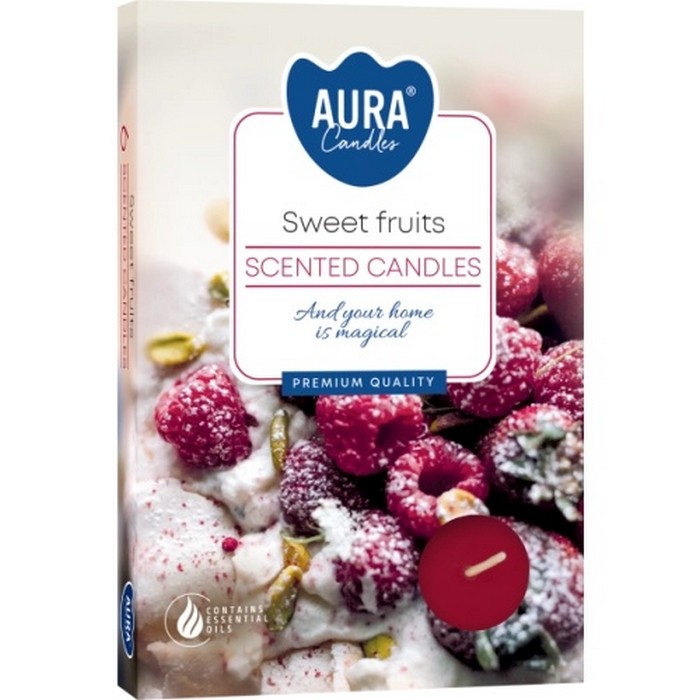 Set lumanari parfumate, AURA, Sweet fruits, 4 ore, 11gr, Roz Inchis, 6 buc