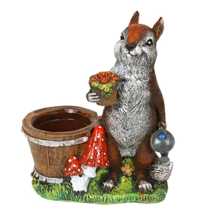 Figurina gradina veverita cu ghiveci, ORIENS, Gips, Multicolor