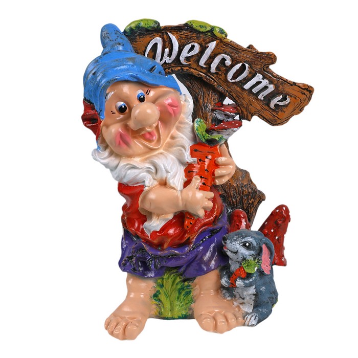 Garden figurine gnome with rabbit, ORIENS, Gypsum, Multicolour