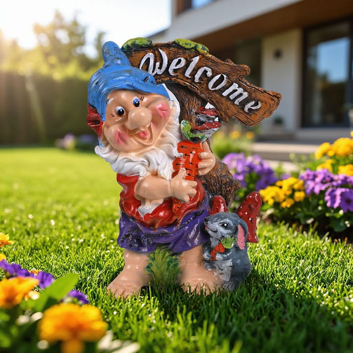 Garden figurine gnome with rabbit, ORIENS, Gypsum, Multicolour