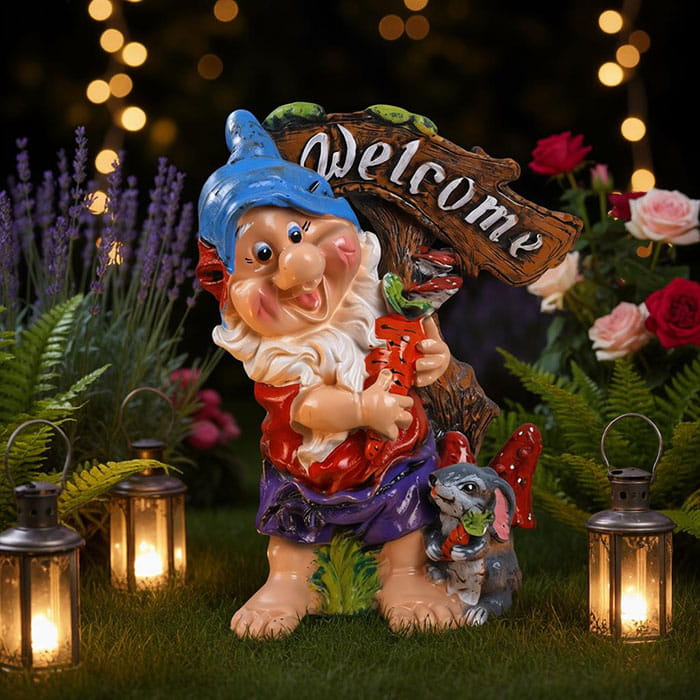 Garden figurine gnome with rabbit, ORIENS, Gypsum, Multicolour