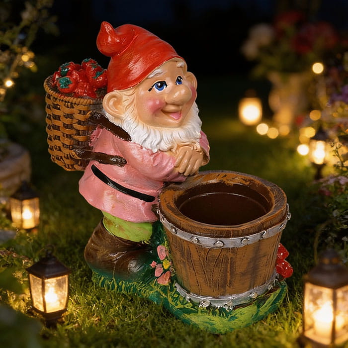Figurina gradina pitic cu ghiveci, ORIENS, Gips, Multicolor